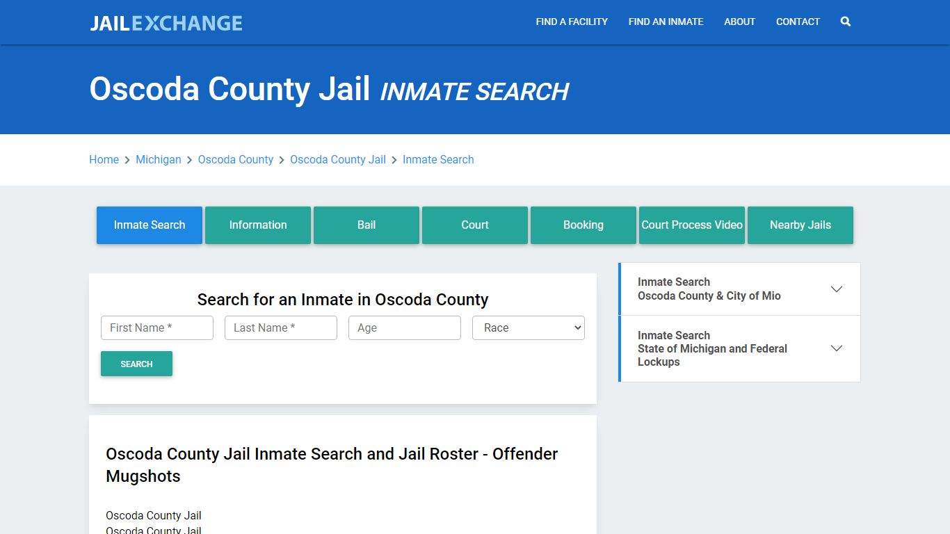 Oscoda County Jail, MI Inmate Search: Roster & Mugshots