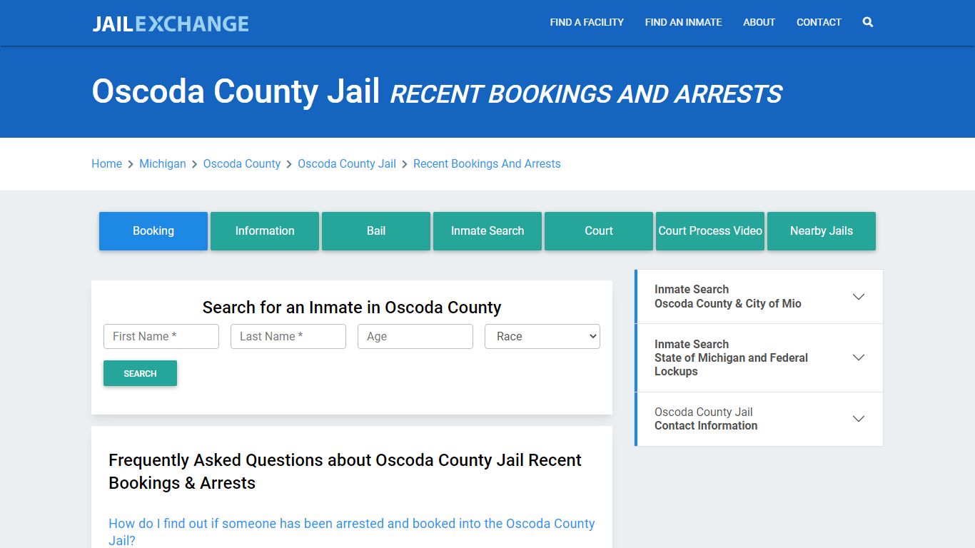 Oscoda County Jail Recent Bookings And Arrests - Jail Exchange