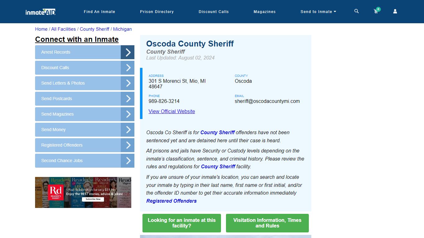 Oscoda County Sheriff & Arrest Search - InmateAid