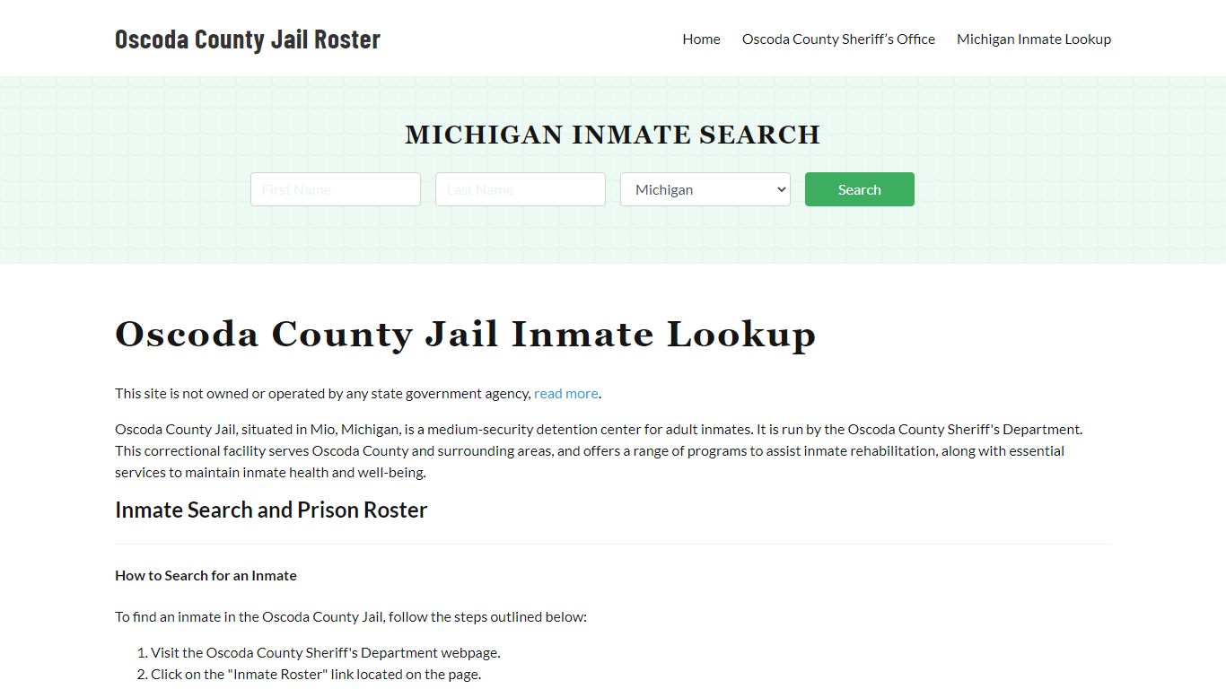 Oscoda County Jail Roster Lookup, MI, Inmate Search