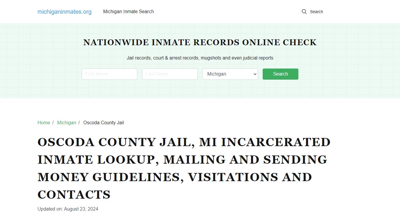 Oscoda County Jail, MI: Offender Locator, Visitation & Contact Info
